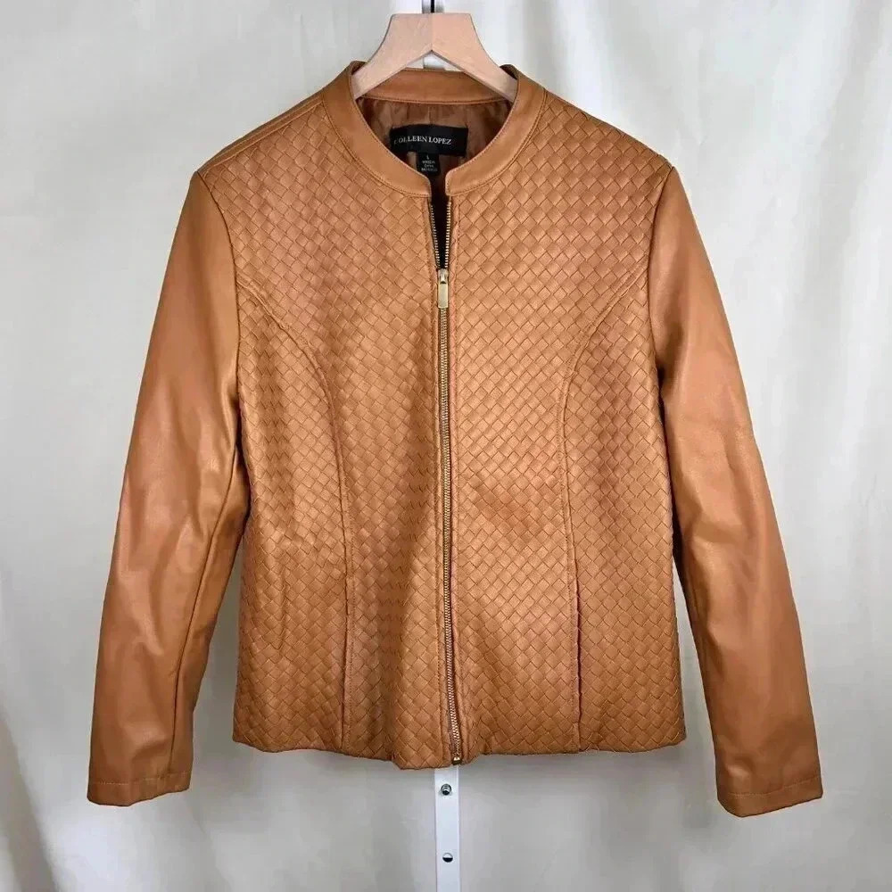 Colleen Lopez Size Large Faux Leather Woven Jacket Classic Preppy